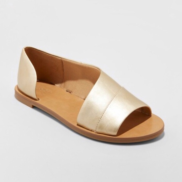 NWOT Metallic Gold Asymmetrical Slide Sandals - Picture 6 of 6